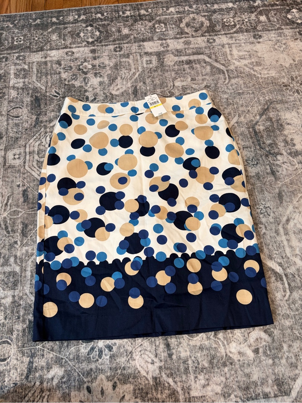 Van Heusen Navy, Blue & Tan Polka Dot Pencil Skirt